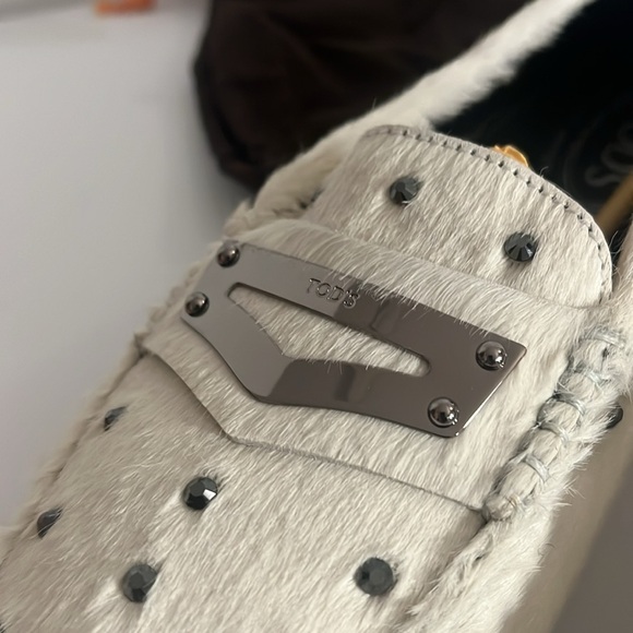 Tod”S Canel fur Loafers with Swarovski Stones size 39 1/2 like new - Picture 7 of 15